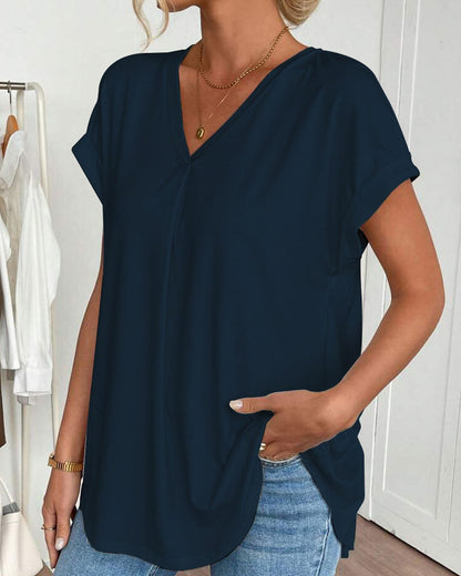 Dames - Top met V-hals - Losvallende Pasvorm - Casual Mode - Elegante V-hals Top - Glamorix