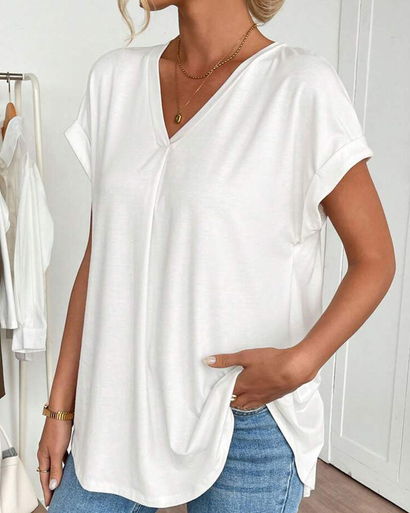 Dames - Top met V-hals - Losvallende Pasvorm - Casual Mode - Elegante V-hals Top - Glamorix