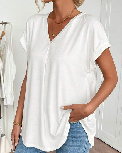 Dames - Top met V-hals - Losvallende Pasvorm - Casual Mode - Elegante V-hals Top - Glamorix