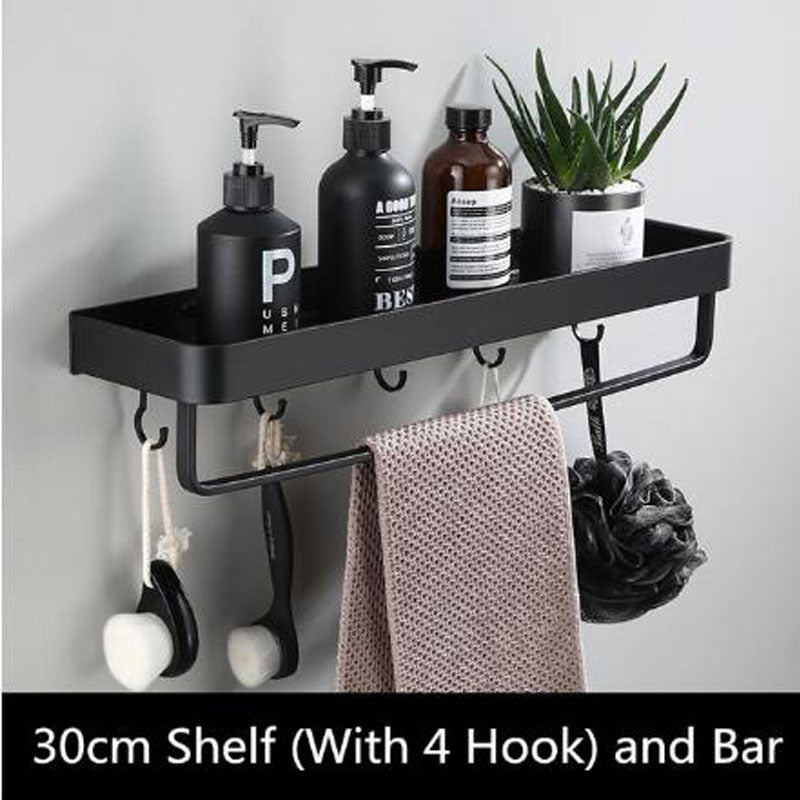 Zwart aluminium wandrek met strak design – ALUNERO SHELF - Glamorix