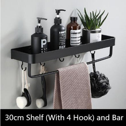 Zwart aluminium wandrek met strak design – ALUNERO SHELF - Glamorix