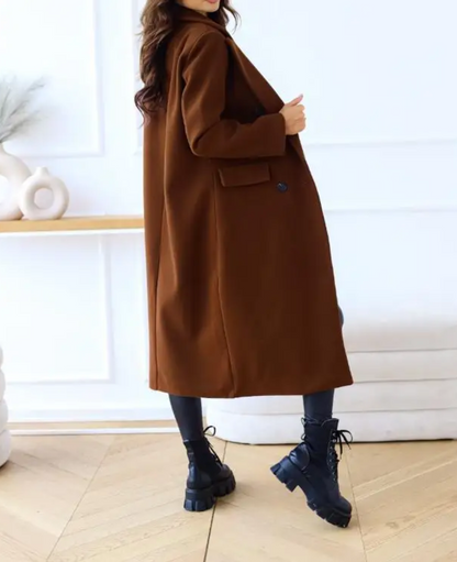 LIVIA - Elegante lange trenchcoat voor dames met dubbele knoopsluiting en getailleerde pasvorm