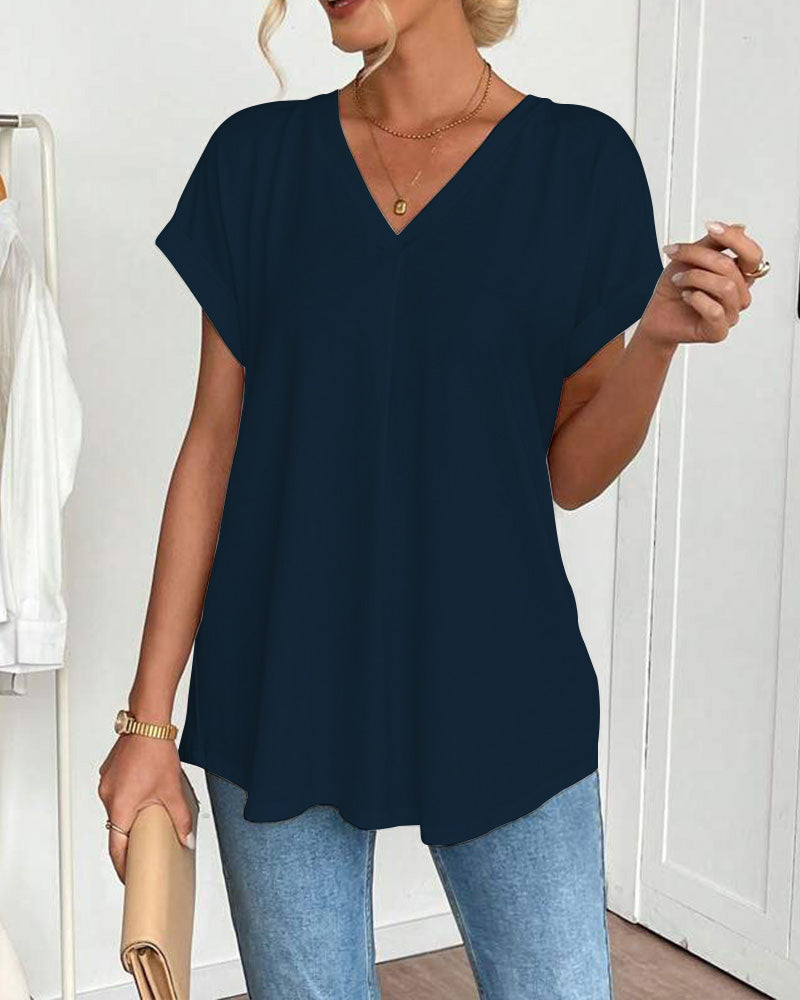 Dames - Top met V-hals - Losvallende Pasvorm - Casual Mode - Elegante V-hals Top - Glamorix