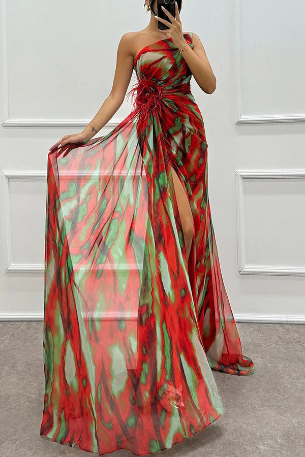 Asymmetrische maxi-jurk met hoge split – VELVETA - Glamorix