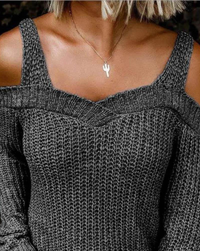 CHILLSTYLE - Chique Pullover met Koude Schouders en Grof Patroon