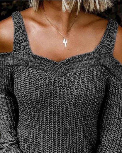 CHILLSTYLE - Chique Pullover met Koude Schouders en Grof Patroon