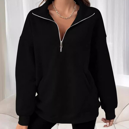 Zachte fleece damestrui met halve rits en warme binnenkant – LYVORA - Glamorix