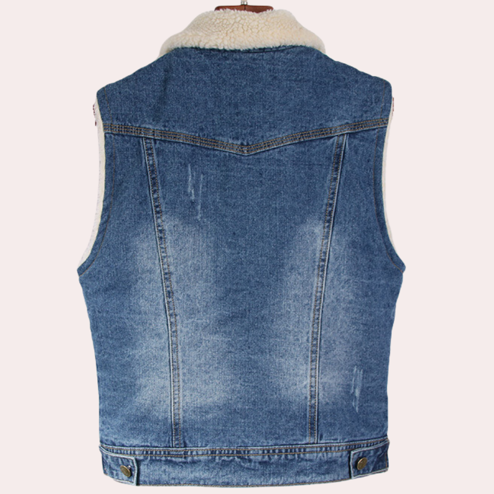 Mouwloos dames denim vest met stoere uitstraling – RAVÉNA - Glamorix