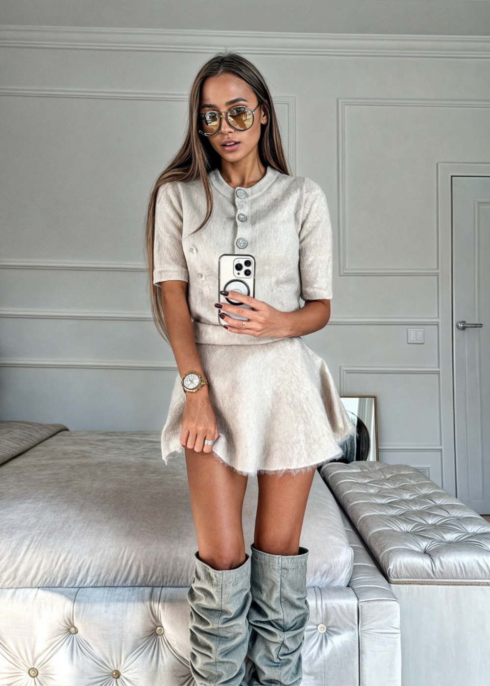 Gebreide dames set met warme top en rok – LURENA - Glamorix