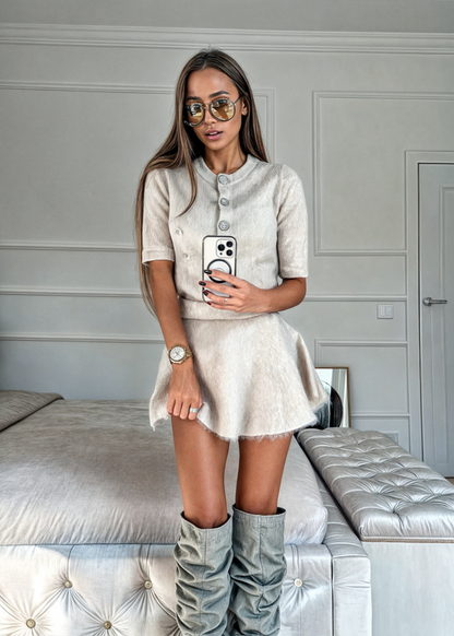 Gebreide dames set met warme top en rok – LURENA - Glamorix
