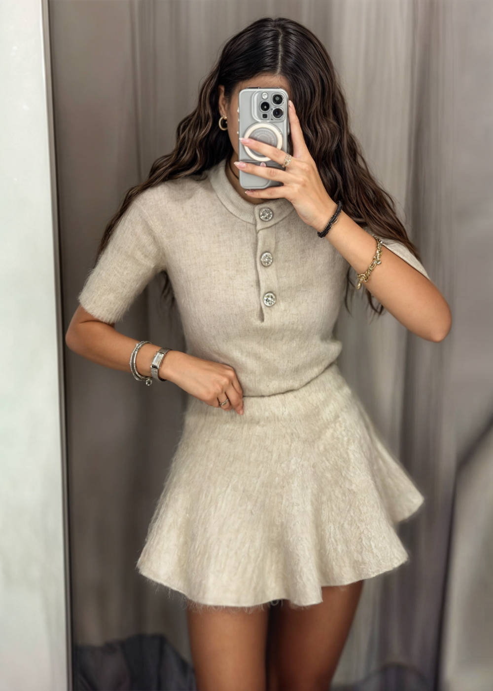 Gebreide dames set met warme top en rok – LURENA - Glamorix
