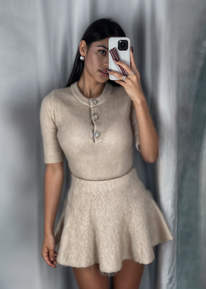 Gebreide dames set met warme top en rok – LURENA - Glamorix