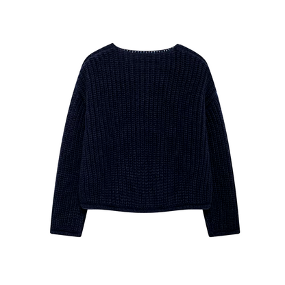 ELISE - Navy gebreid vest met knopen en elegante charme