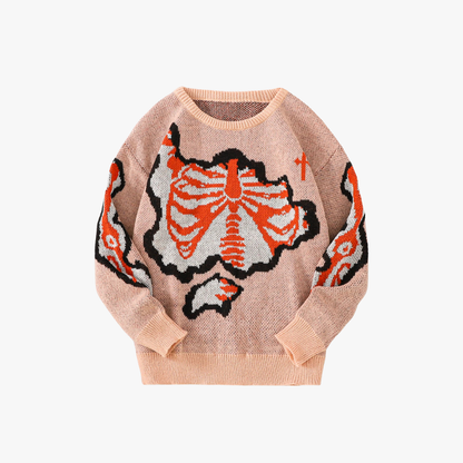 Oversized gebreide trui met gotische skeletprint voor heren – VICTOR