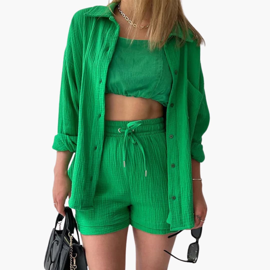 Helga - Dames co-ord set met blouse en short met hoge taille - Glamorix