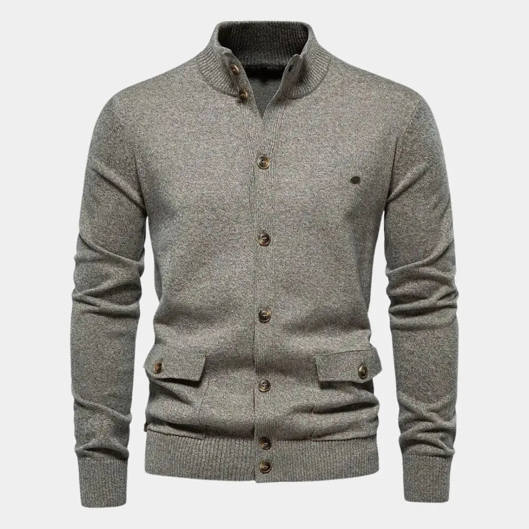 Gebreid herenvest met knoopsluiting en praktische zakken – LORVEN - Glamorix