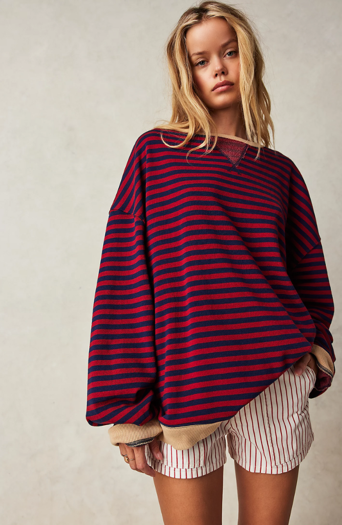 EMMA - Oversized gestreepte trui met geribde boorden voor dames