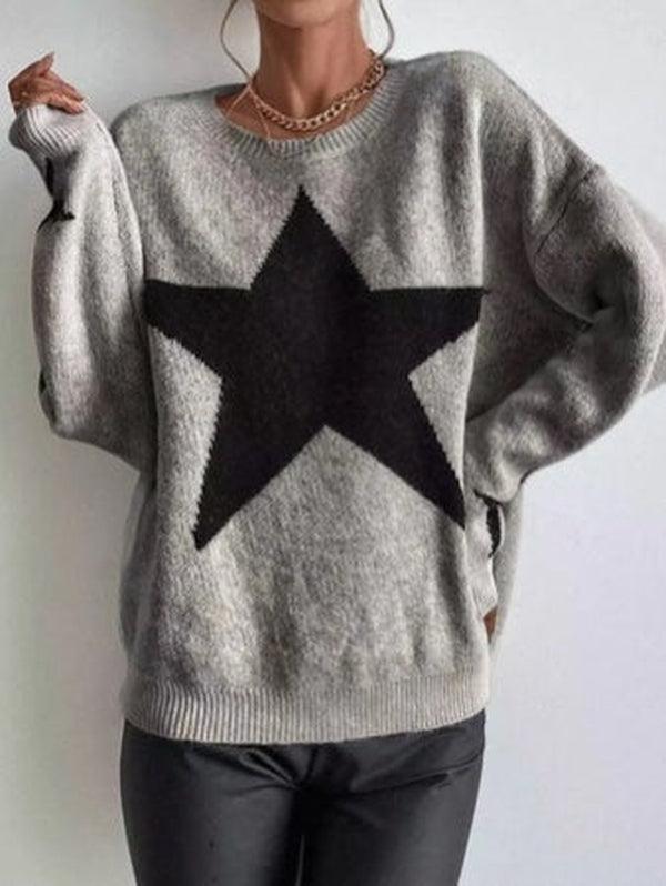 STARDUST - Grijze Pullover met Opvallend Sterdesign