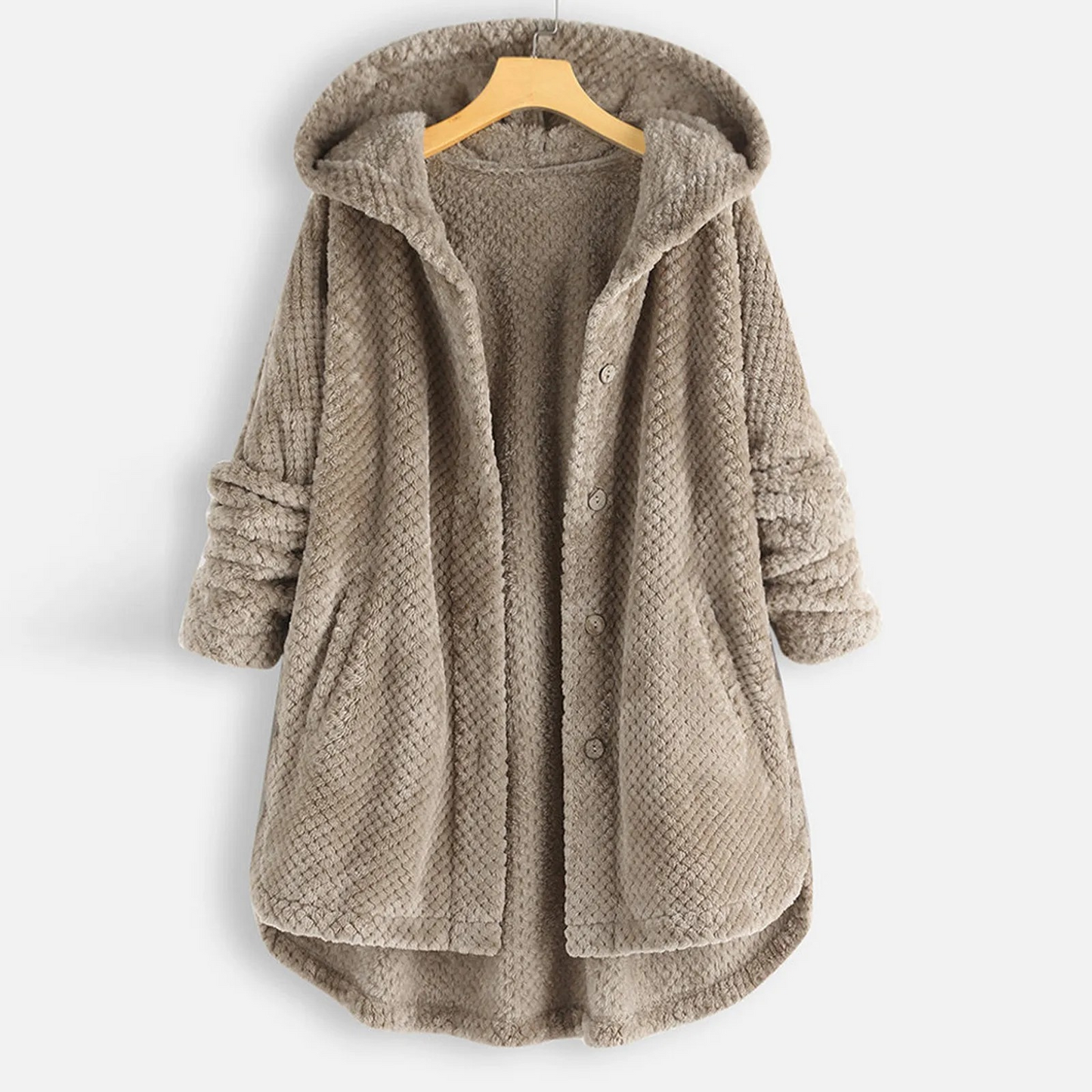 MILA - Oversized teddy jas met capuchon en knoopsluiting voor dames