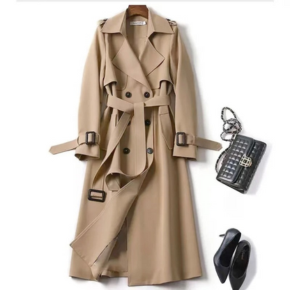 EVELYN - Lange trenchcoat met dubbele knoopsluiting en ceintuur voor dames