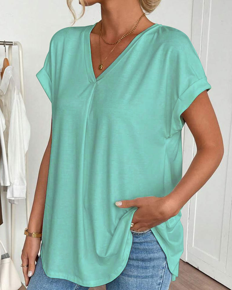 Dames - Top met V-hals - Losvallende Pasvorm - Casual Mode - Elegante V-hals Top - Glamorix