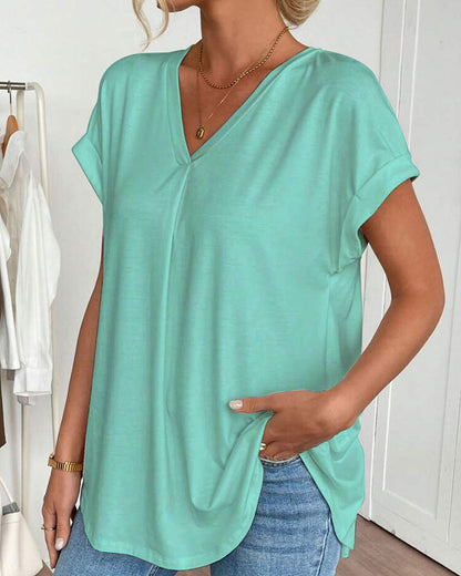 Dames - Top met V-hals - Losvallende Pasvorm - Casual Mode - Elegante V-hals Top - Glamorix