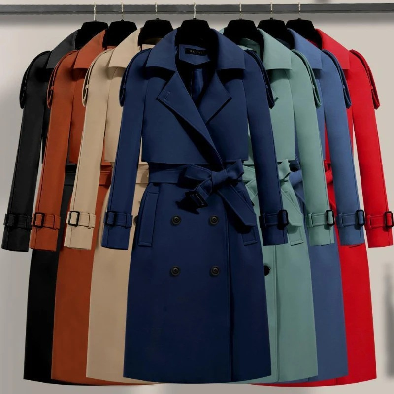 CLAUDIA - Lange trenchcoat met ceintuur en dubbele knoopsluiting voor dames