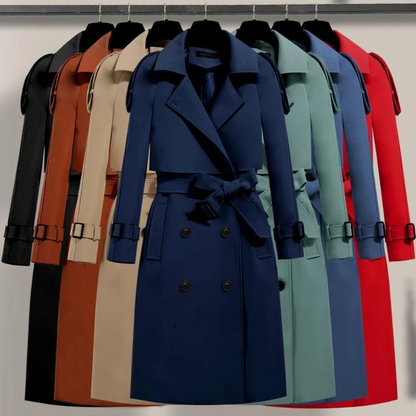 CLAUDIA - Lange trenchcoat met ceintuur en dubbele knoopsluiting voor dames