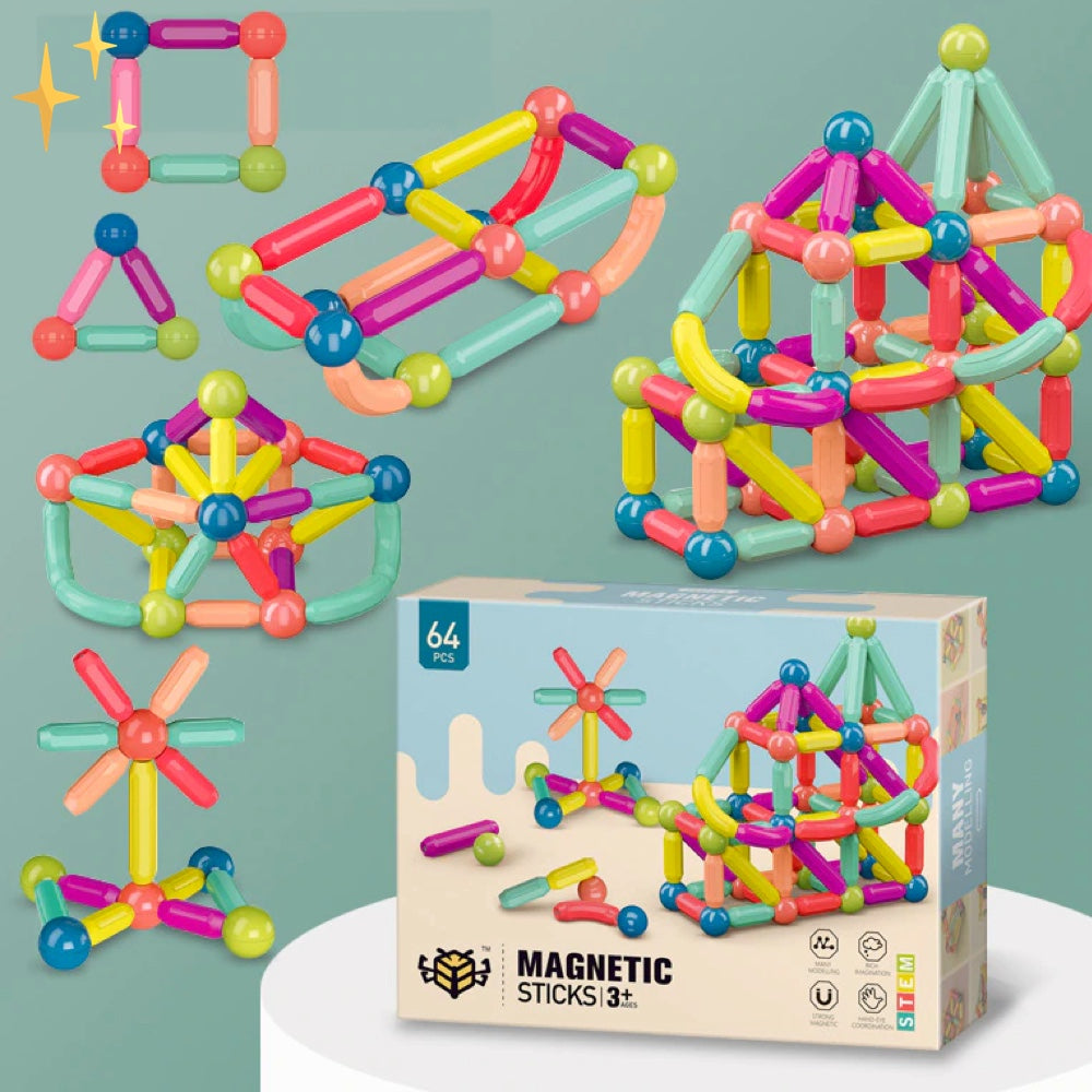 MAGNIBUILD - 64-delige Magnetische Bouwstenen voor Creatieve Kinderen