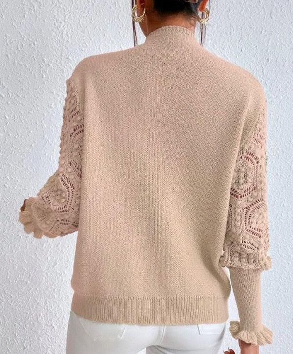 SOFTBLOOM - Abrikozenkleurige Pullover met Breipatroon en Zachte Mouwen