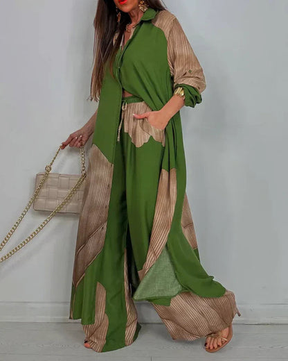 Elegante dames co-ord set met blouse en wijde broek – MAELYS - Glamorix