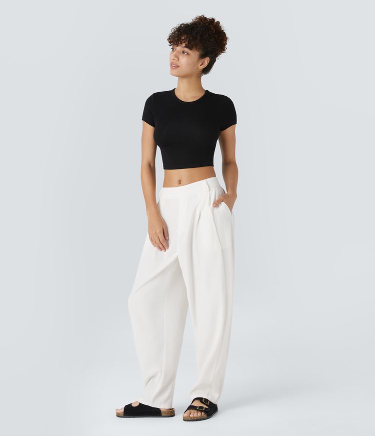 Losvallende damesbroek met hoge taille en elegante valling – AUREA DRAPE - Glamorix