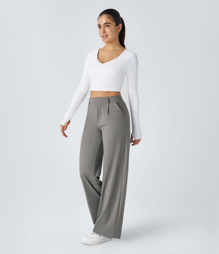 Wijde damesbroek met hoge taille en elegante snit – VelluraWide - Glamorix