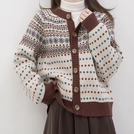 FAYE - Gebreid vest met knoopsluiting en geometrisch patroon