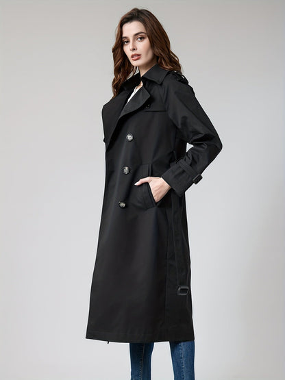 SOPHIA - Lange dames trenchcoat met dubbele knopen en klassieke getailleerde pasvorm