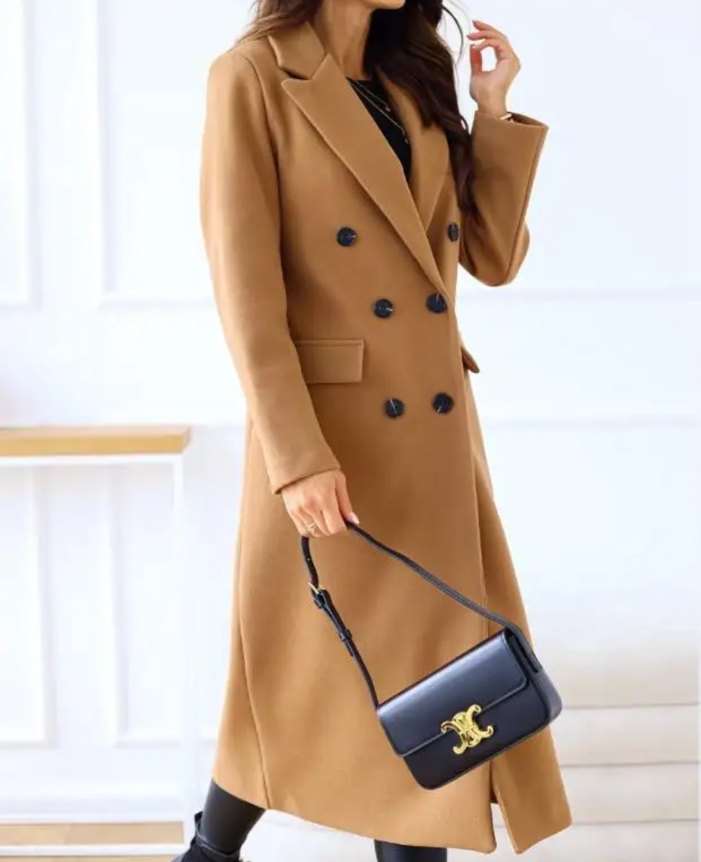 LIVIA - Elegante lange trenchcoat voor dames met dubbele knoopsluiting en getailleerde pasvorm