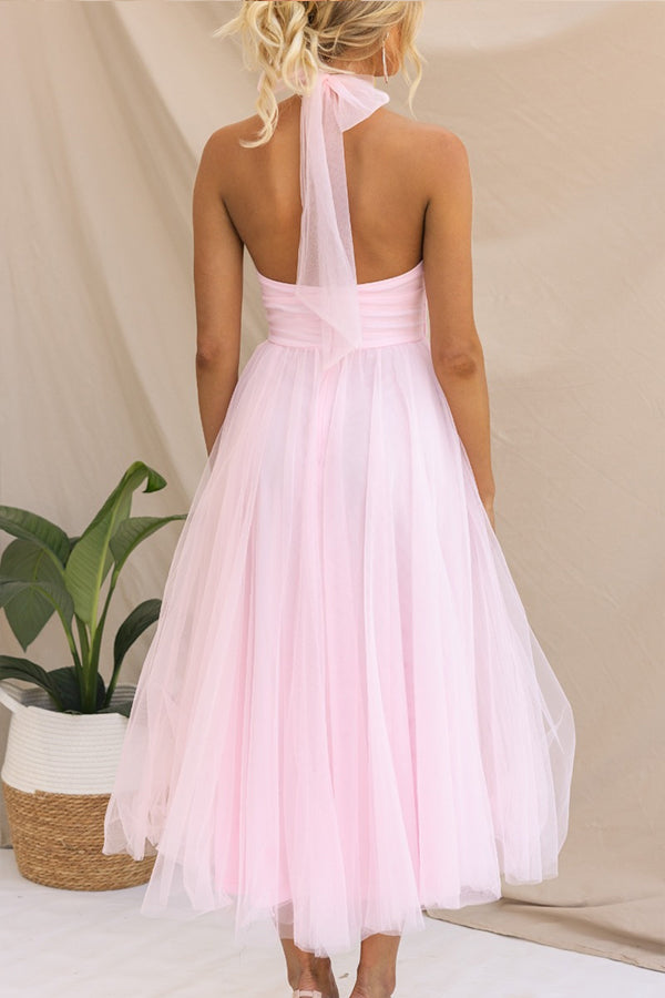 Elegante halter midi-jurk met volumineuze rok – AURÉLIA - Glamorix