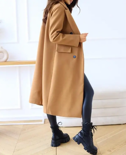 LIVIA - Elegante lange trenchcoat voor dames met dubbele knoopsluiting en getailleerde pasvorm