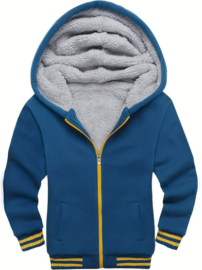 JOSH - Sherpa gevoerde kinder fleece jack met capuchon en ritssluiting