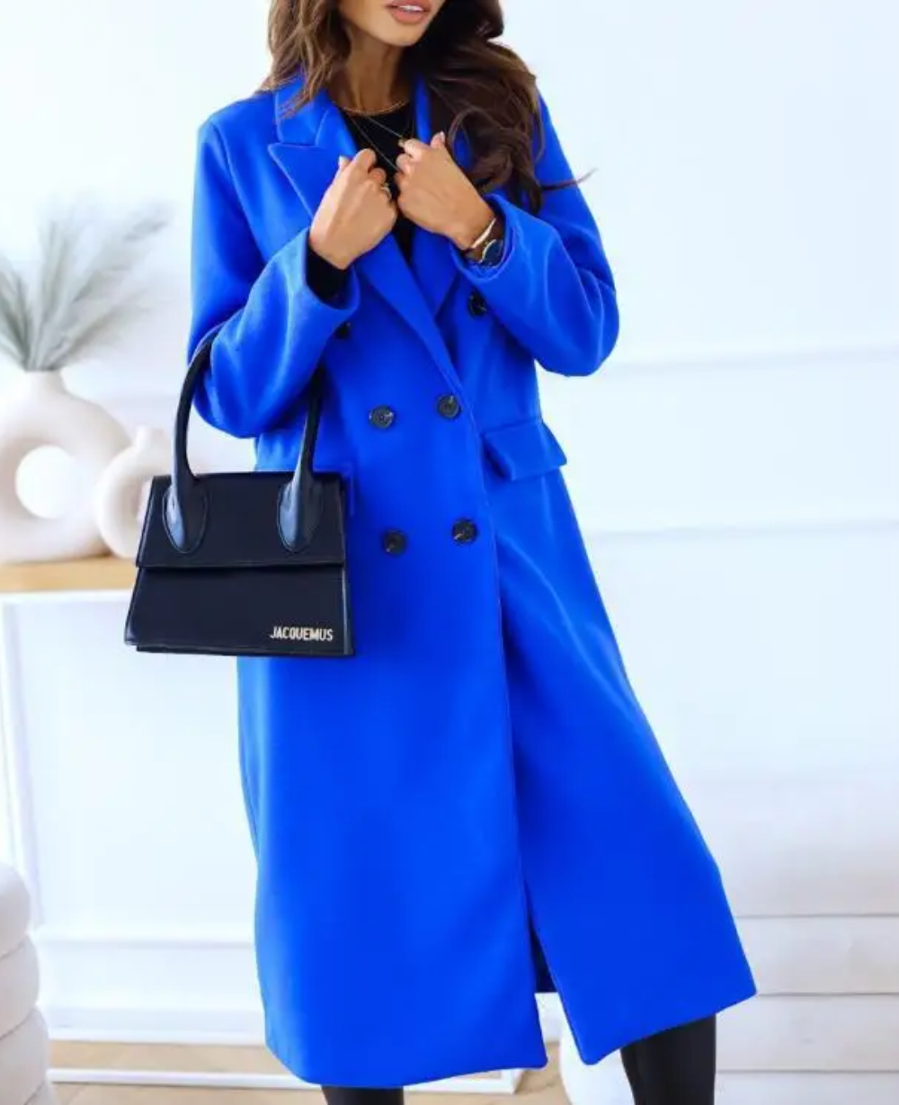 LIVIA - Elegante lange trenchcoat voor dames met dubbele knoopsluiting en getailleerde pasvorm