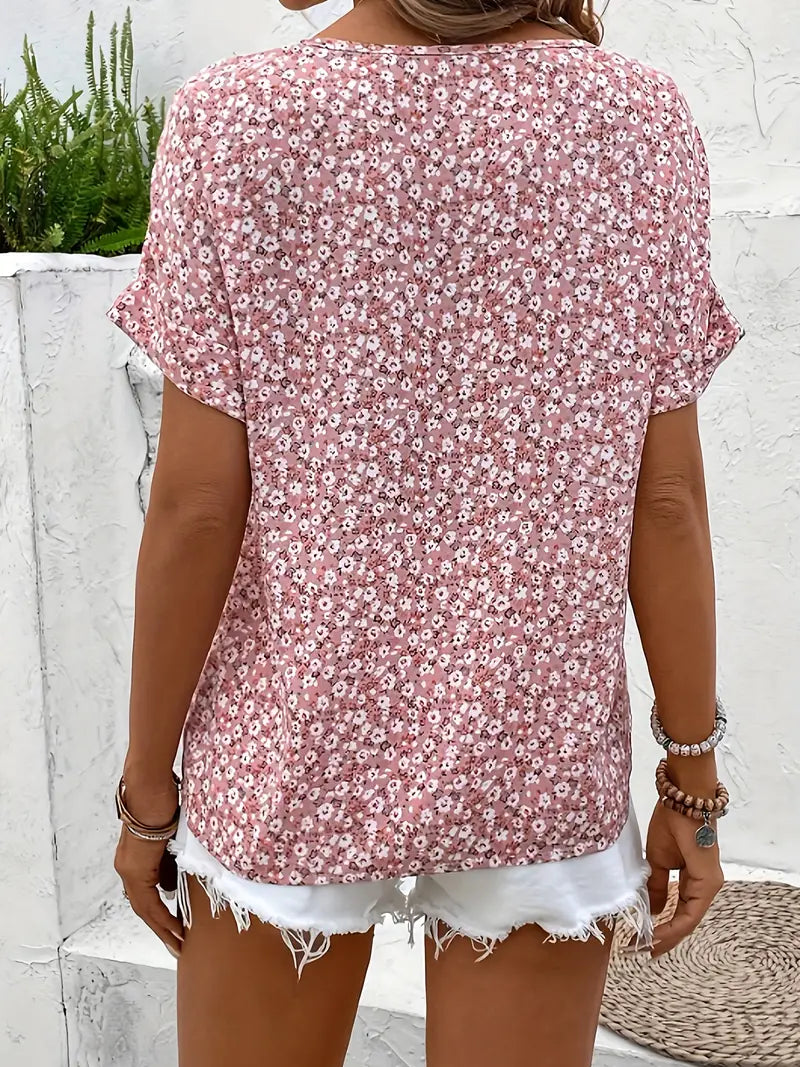 Dames - Bloemenprint Top - Lichte Boxy Pasvorm - Casual Outfit - Bloemige Stijl - Glamorix
