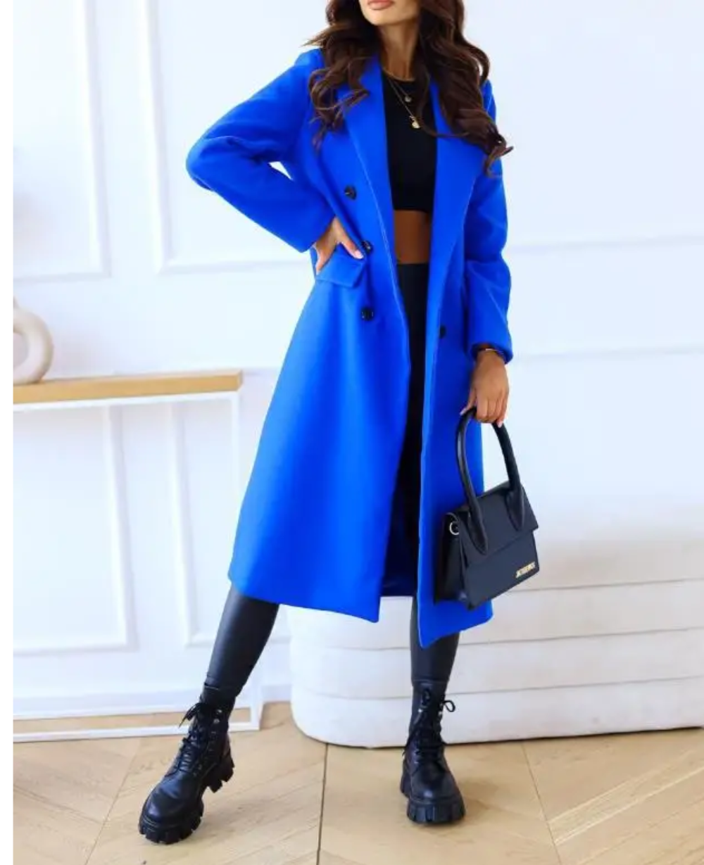 LIVIA - Elegante lange trenchcoat voor dames met dubbele knoopsluiting en getailleerde pasvorm