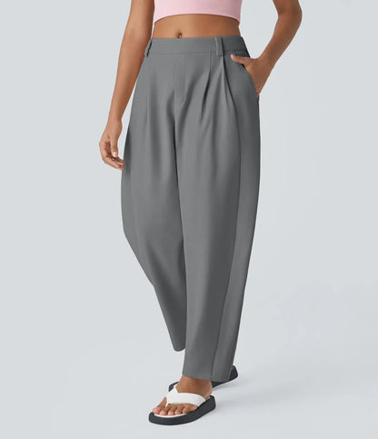 Losvallende damesbroek met hoge taille en elegante valling – AUREA DRAPE - Glamorix