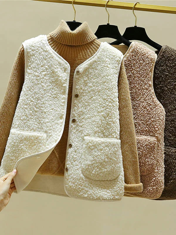 ELISE - Zacht Sherpa-vest zonder mouwen met knoopsluiting voor dames