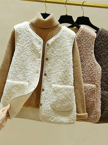 ELISE - Zacht Sherpa-vest zonder mouwen met knoopsluiting voor dames