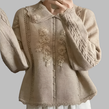 Gebreide damestrui met geborduurde bloemen en zachte pasvorm – FLORIANA BloomKnit - Glamorix