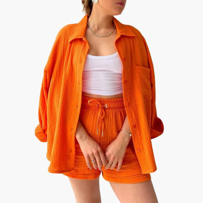 Helga - Dames co-ord set met blouse en short met hoge taille - Glamorix