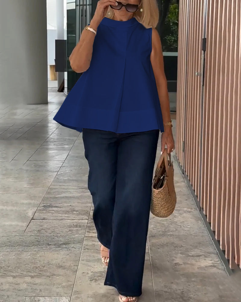 Mouwloze dames top met opstaande kraag en plooidetail – LIVIA HALO - Glamorix