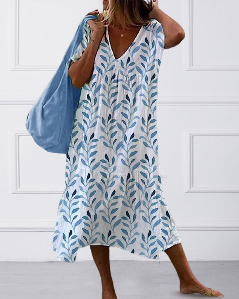 Luchtige dames zomerjurk met V-hals en losvallend silhouet – ALUNA FLOW - Glamorix