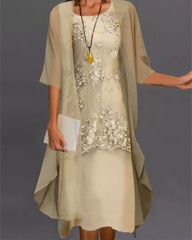 Elegante damesjurk met kanten details en chiffonlaag – ELINORA LACE - Glamorix